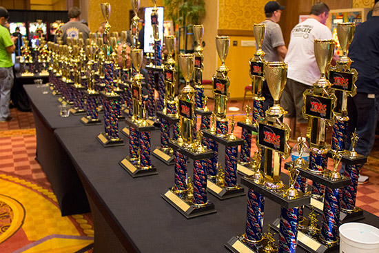 Some of the trophies for the many tournaments