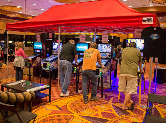 A display of video pinball games