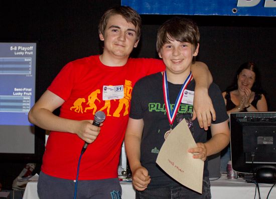 Martyn presents the awrd to his younger brother and winner of the Sunday UK Pinball Kids Tournament 2012, Timothy Raison