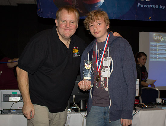 Winner of the Youth Division of Sunday's UK Pinball Kids Tournament, Elliot Miles