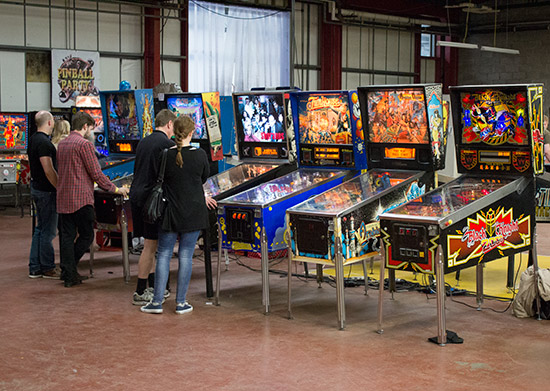 One side of a bank of free-play machines in the centre of the area
