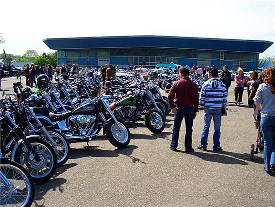 Motorcycles gathered at the show