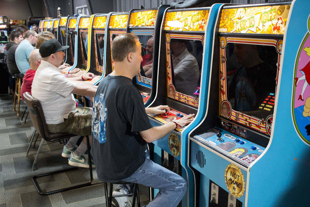 These twelve Donkey Kong machines were used for the Kong-Off tournament
