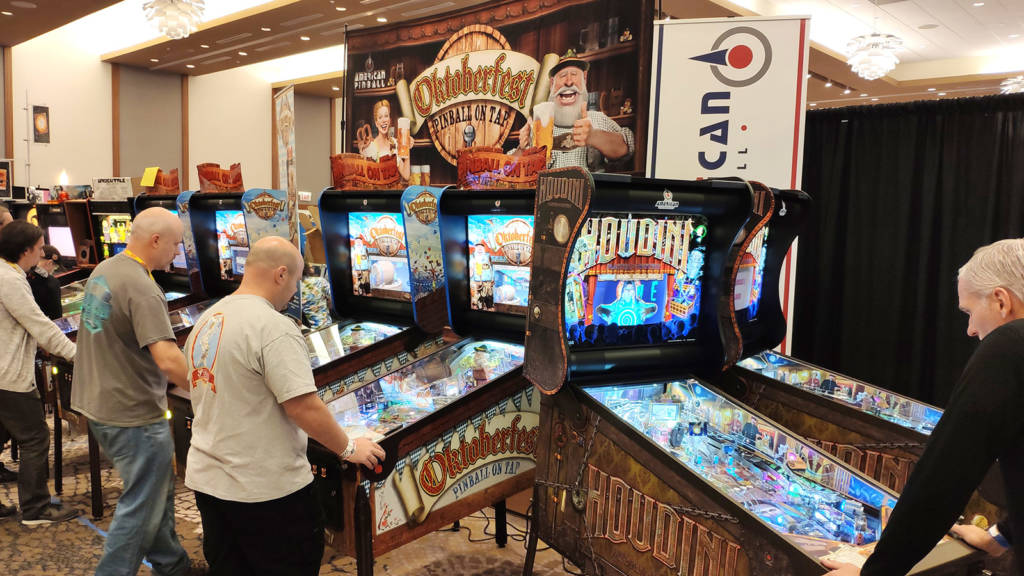 American Pinball were promoting their first two titles with four Oktoberfest and two Houdini machines
