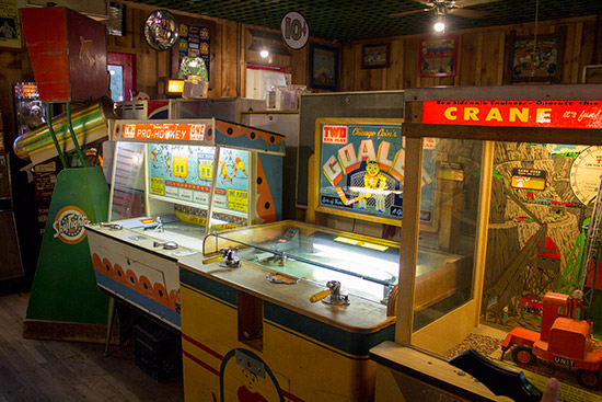 A mutoscope, two hockey games and a crane game
