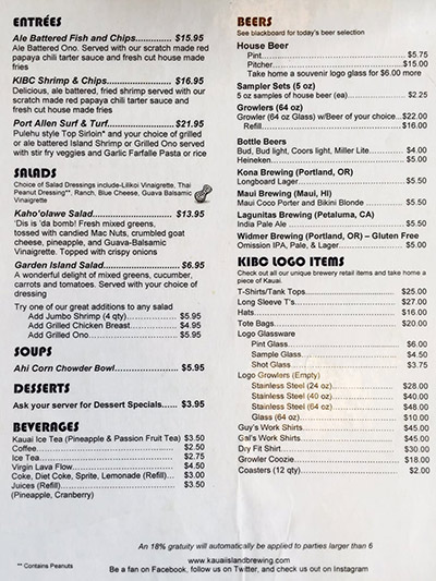 Page two of the food menu